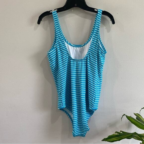 Amazon Essentials Blue White Striped One Piece Swimsuit NWT Size Large - Picture 3 of 7